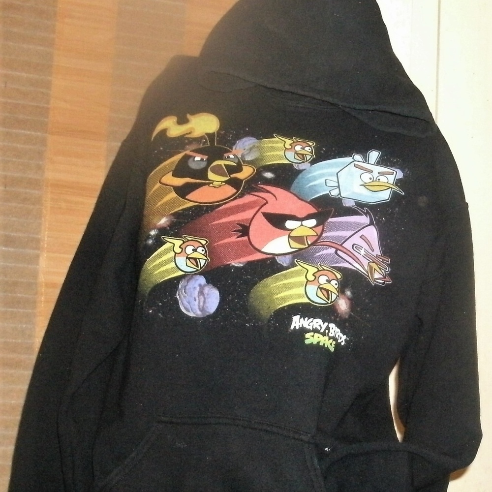 🎲#143 Black Angry Birds Hooded Pullover